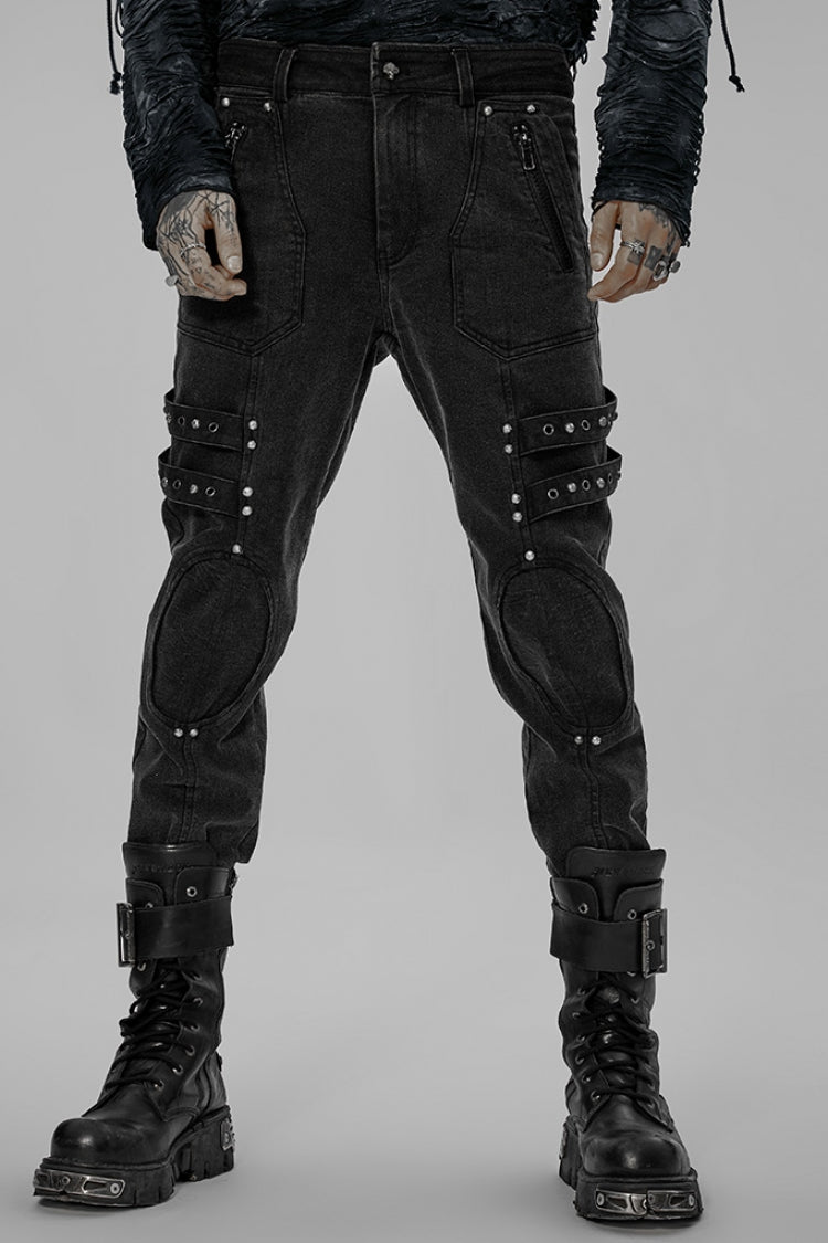Steampunk Studded Skull Buckle Trousers for Men