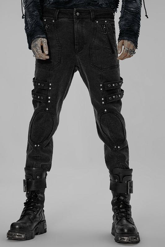 Steampunk Studded Skull Buckle Trousers for Men