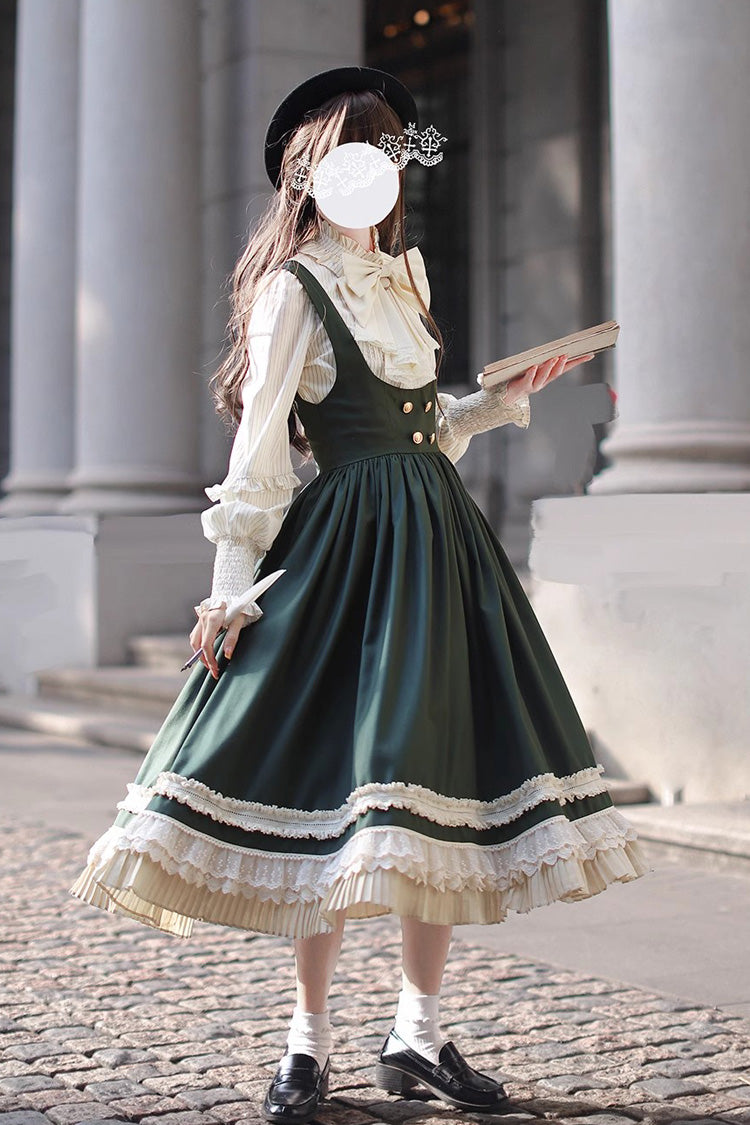 Emerald Artemis SP Ruffle Bow Lace College Style Elegant Lolita Jumper Gown