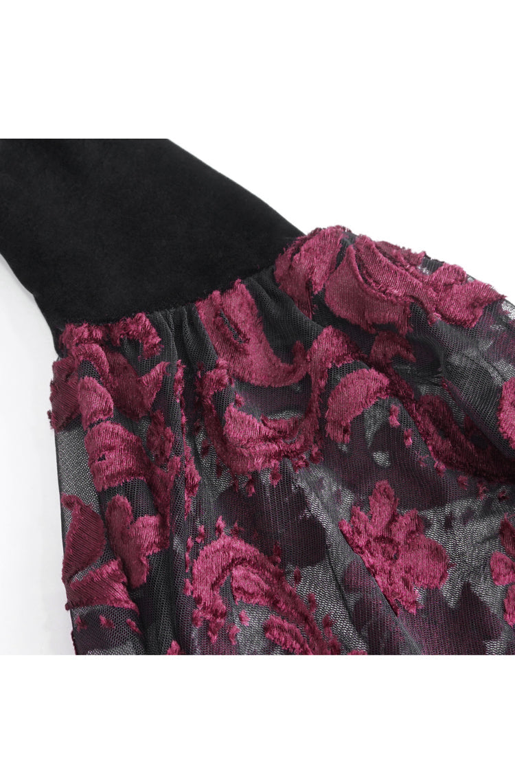 Crimson & Noir Off-Shoulder Flared Sleeve Embroidered Lace Gothic Top