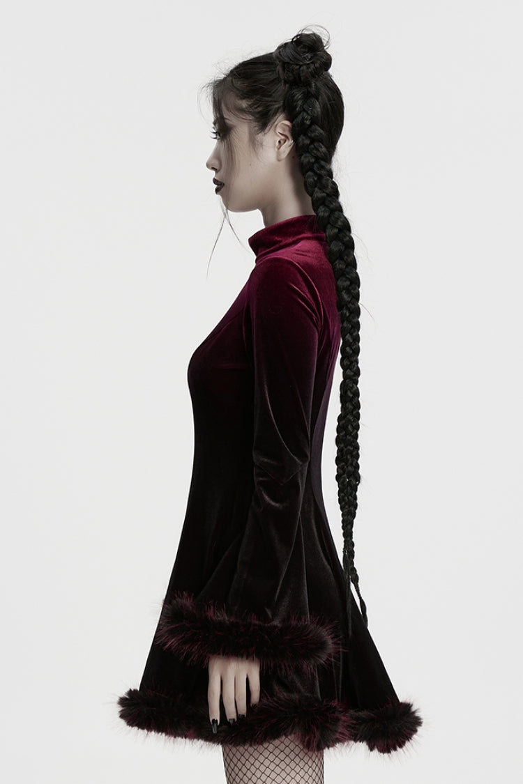 Crimson Noir Ombre Long-Sleeve Gothic Dress for Women