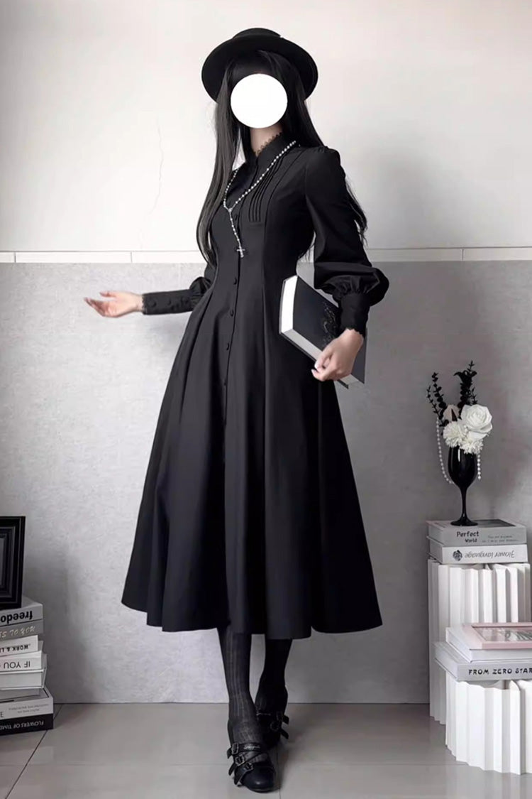 Long Puff Sleeve Slim Gothic Elegant Dress - Astrea