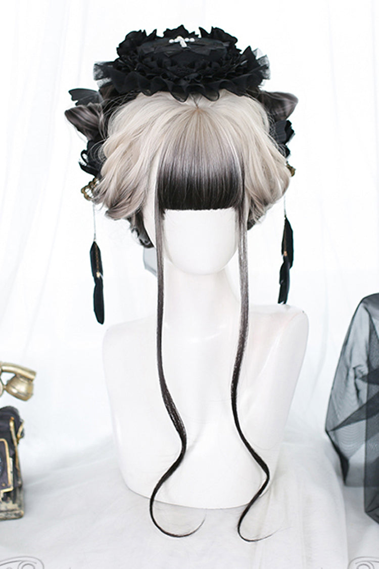 White to Black Ombre Long Curly Traditional Lolita Hairpiece