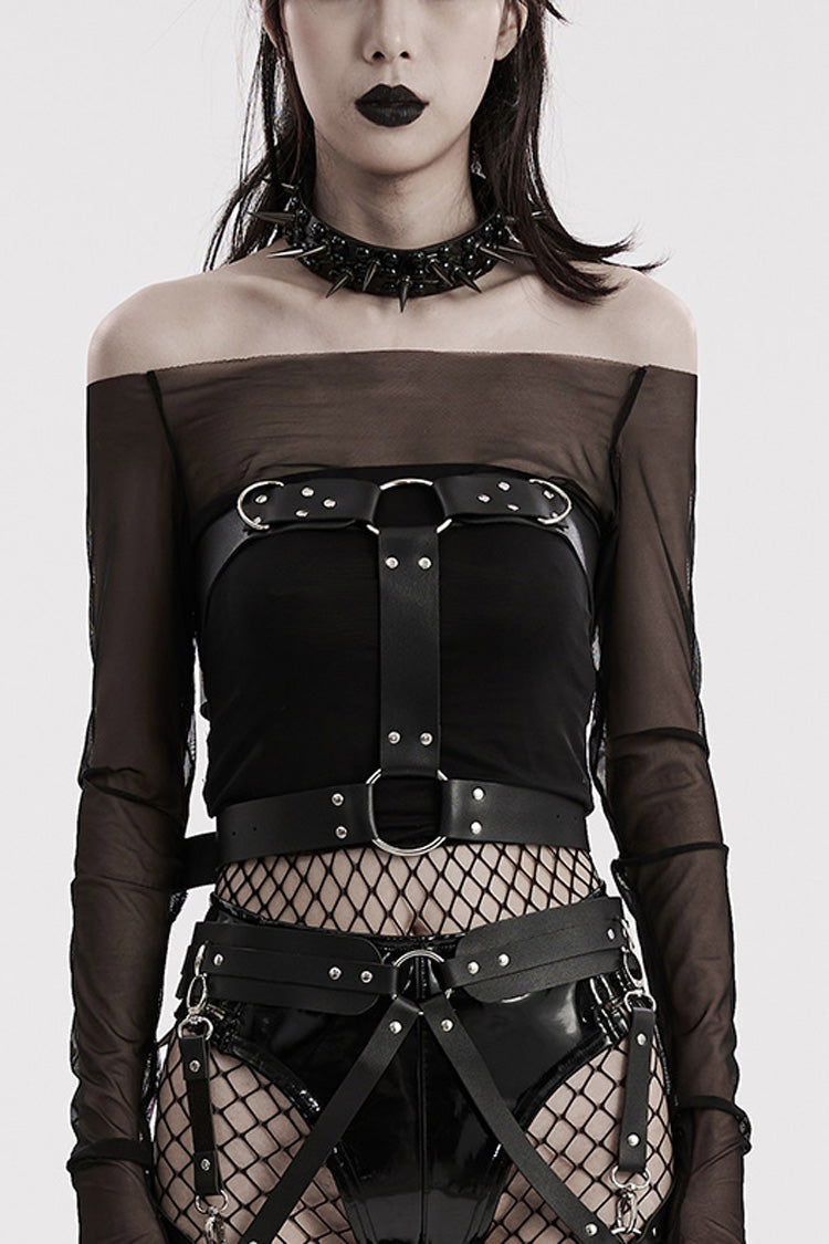 Steampunk Faux Leather Body Harness with Buckles - Noir
