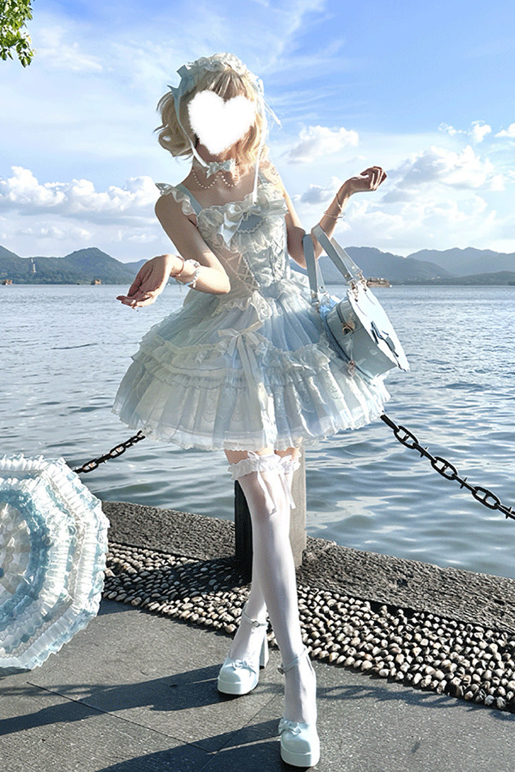 Ruffled Bowknot Lace-Up JSK with Sweet Lolita Charm - Candy House