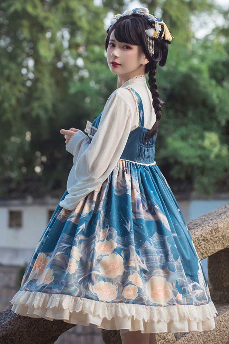 Chinese Style Tiger and Floral Print Bowknot Classic JSK