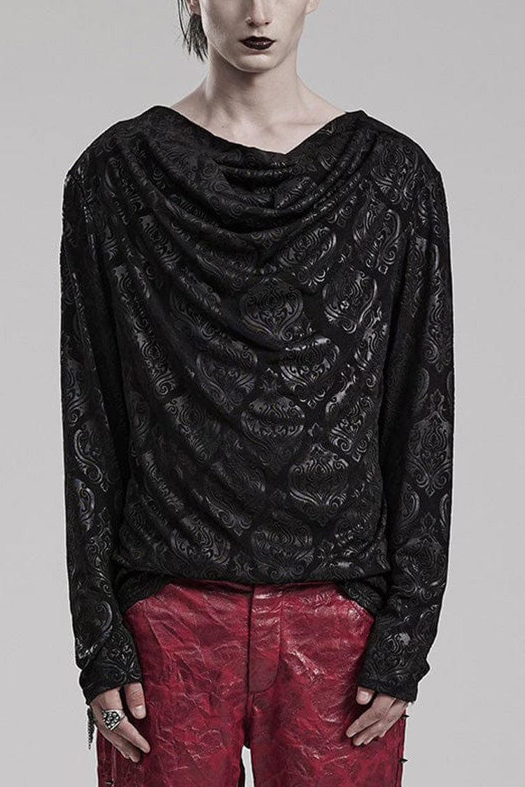 Men's Gothic Print T-Shirt, Long-Sleeve Dark Streetwear Tee