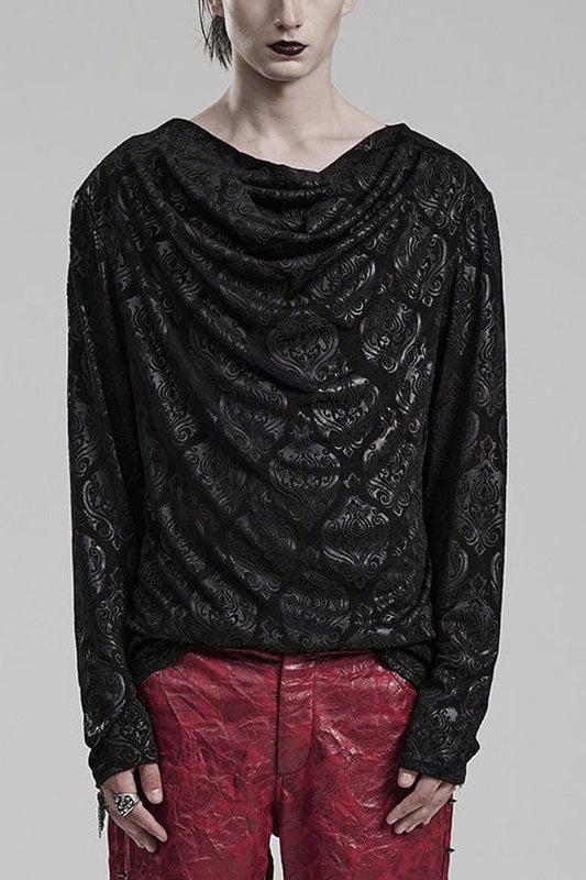 Men's Gothic Print T-Shirt, Long-Sleeve Dark Streetwear Tee
