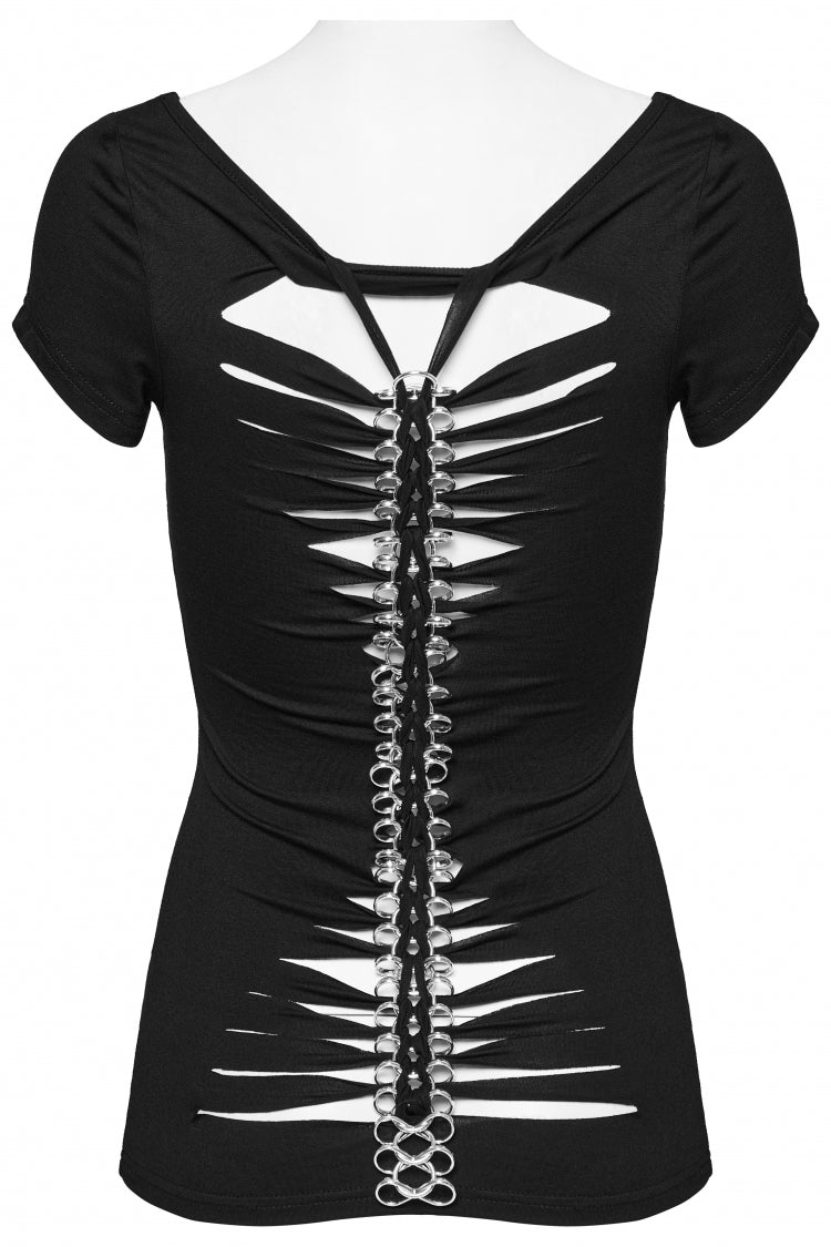 Chain-Accent Skull Bone Print Slim Cut Vest for Women
