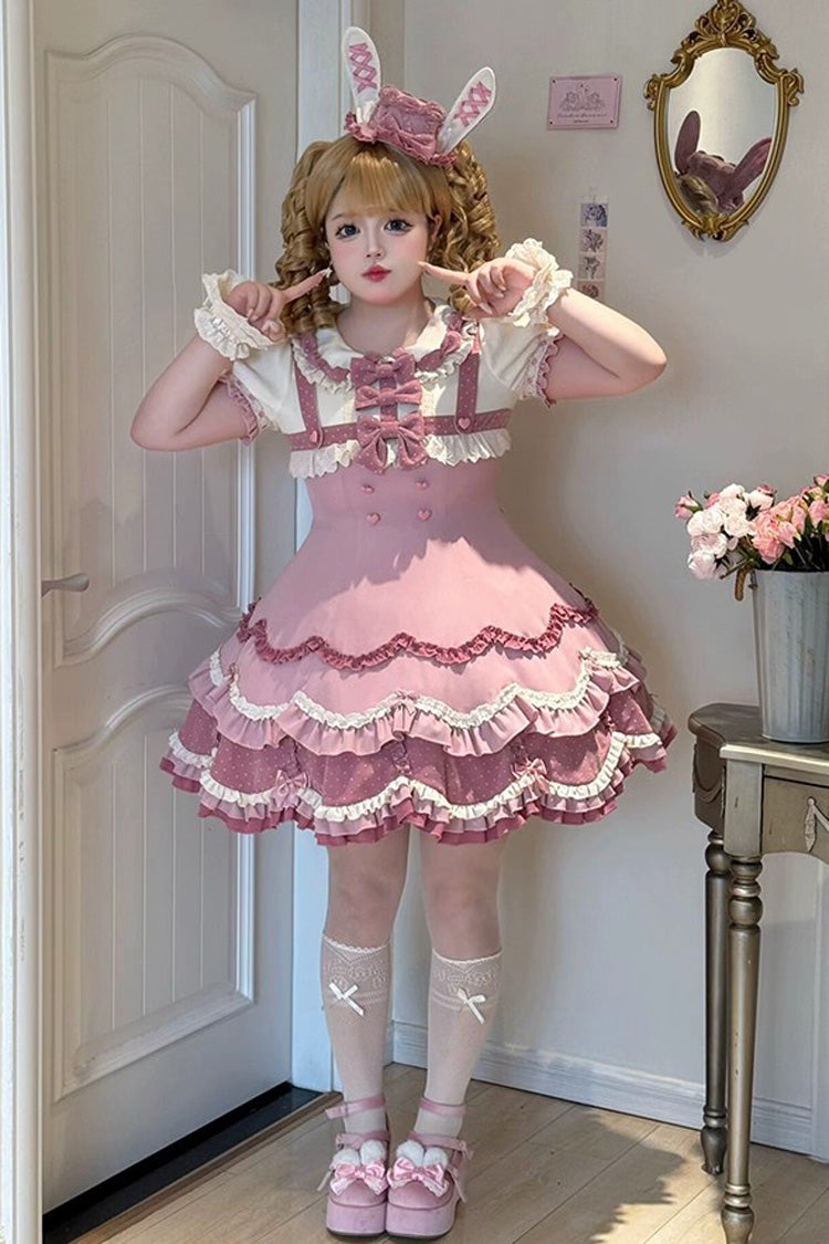 Bunny Parfait Short-Sleeve Multi-Layer Ruffle Bow Lolita Dress