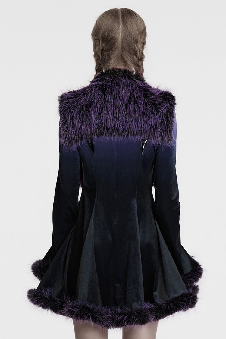 Violet Stand Collar Sleeveless Gradient Faux Fur Women's Gothic Cape