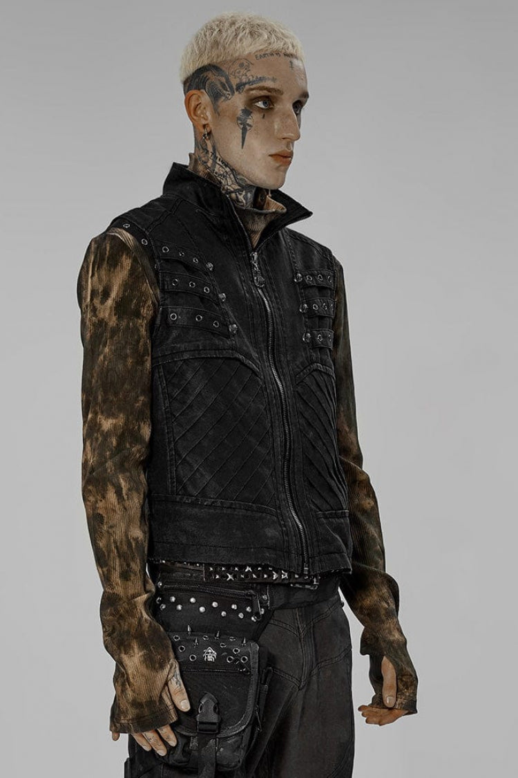 Steampunk Skeleton Claw Zip Vest with Stand Collar and Sleeveless Design