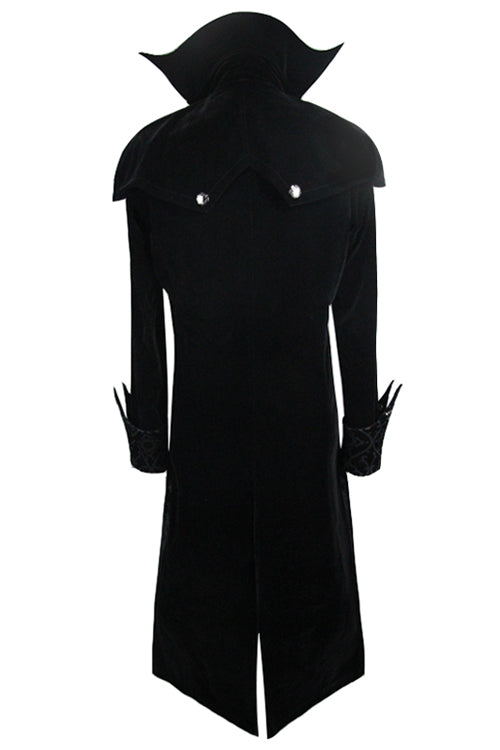 Black Patterned Shawl Collar Men's Velveteen Long Coat Gothic Western