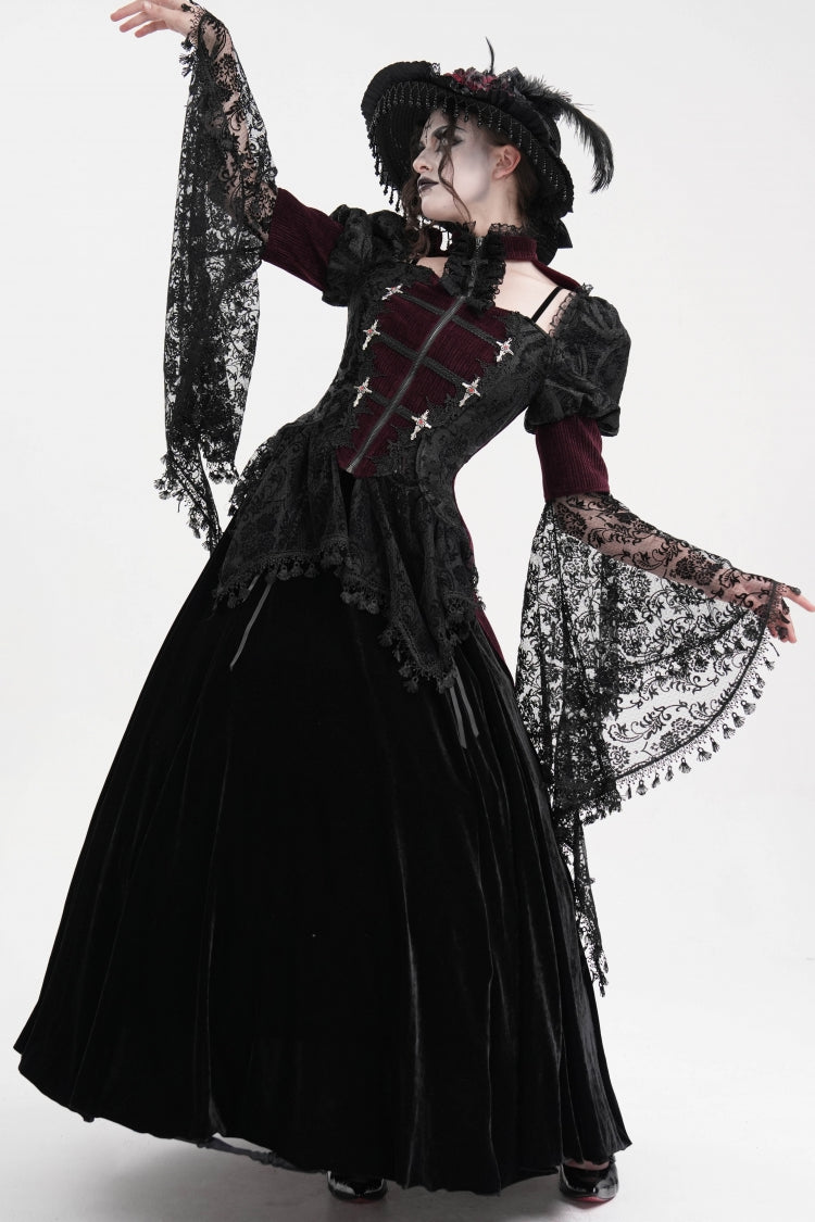 Maroon Mesh Lace Tassel Gothic Overcoat
