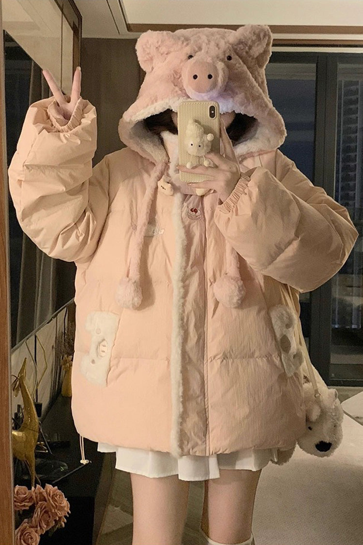 Pink Pig Motif Hooded Long-Sleeve Lolita Jacket