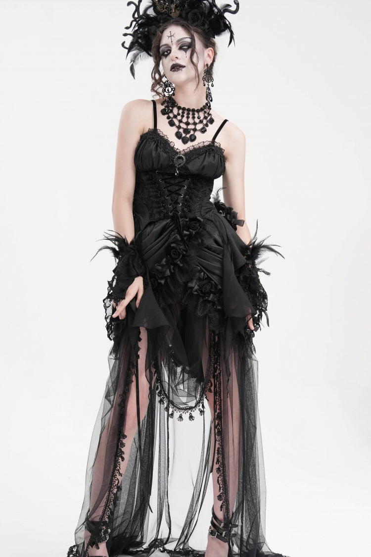 Gothic Overbust Corset with Lace-Up Back and Delicate Lace Trim