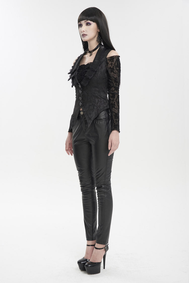 Ebony Floral-Embroidered Backless Corset Lace Goth Top