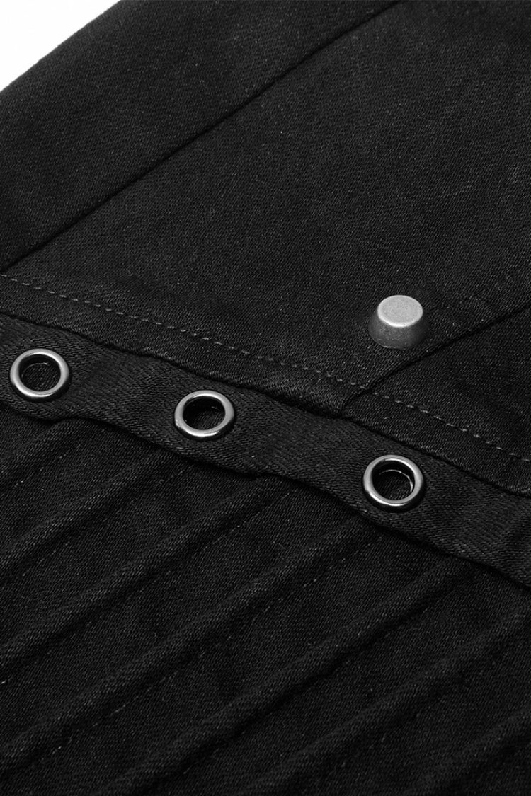 Men's Steampunk Pants with Ripped Details and Cross Decoration