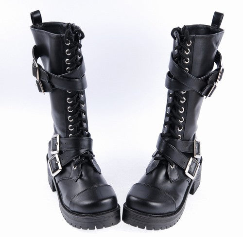 Gothic Lolita Boots with Patent Leather and Buckles