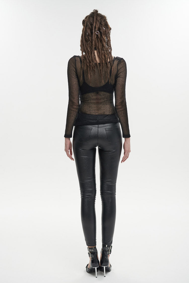 Asymmetric Wrap Punk Tee with Shoulder Loop for Women - Noir