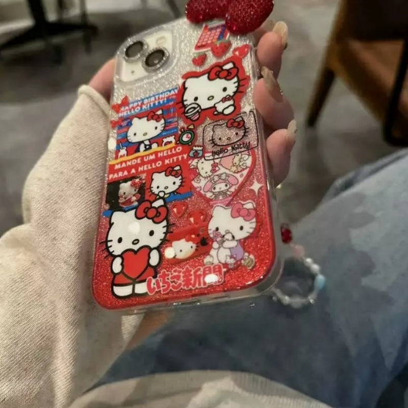 Vintage Glittering Red Kitty Bow Phone Case KI636