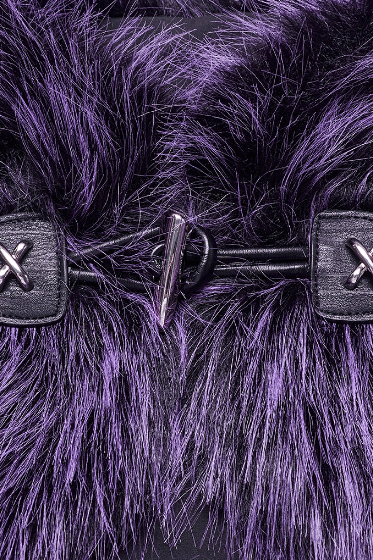 Violet Stand Collar Sleeveless Gradient Faux Fur Women's Gothic Cape