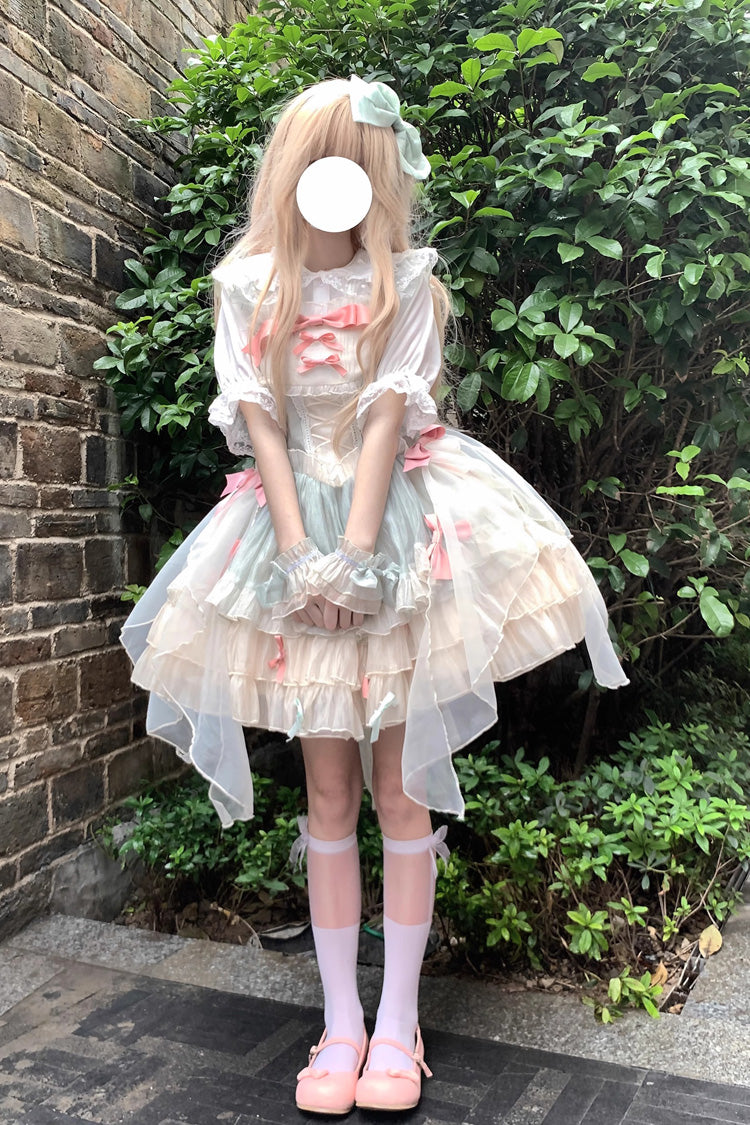 Emerald Camellia Love Sleeveless Triple Ruffle Bow Lace Sweet Princess Lolita Jumper