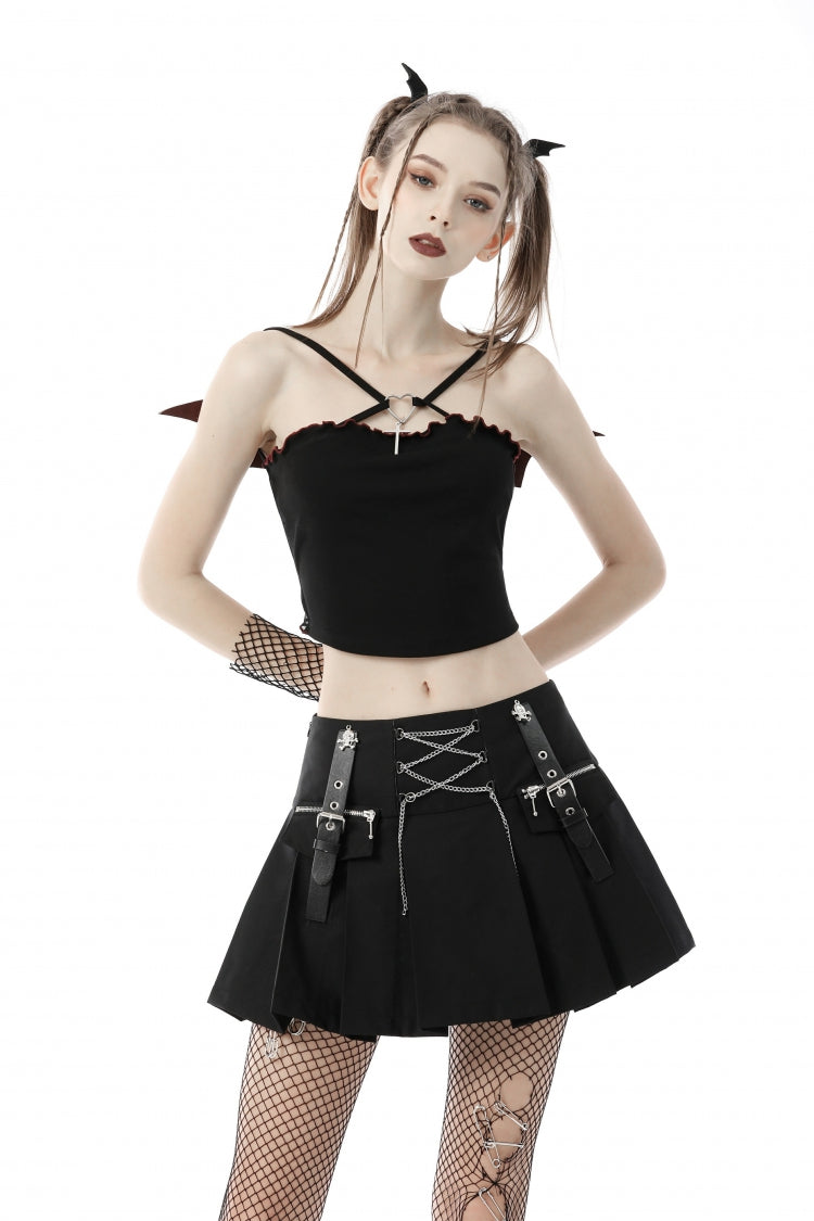 Women's Punk Rock Crop Top with Bat Wings, Backless Cut and Cross Lace-Up