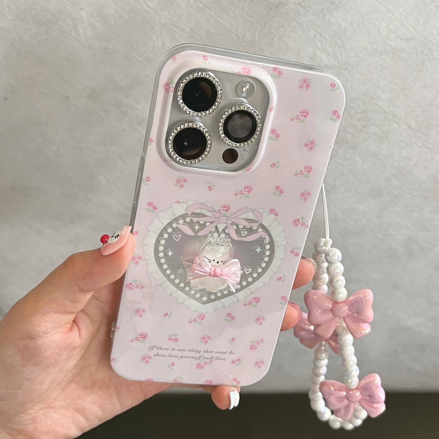 Cameo kitty iphone case with chain - bows - butterfly - dollette - hearts - kawaii