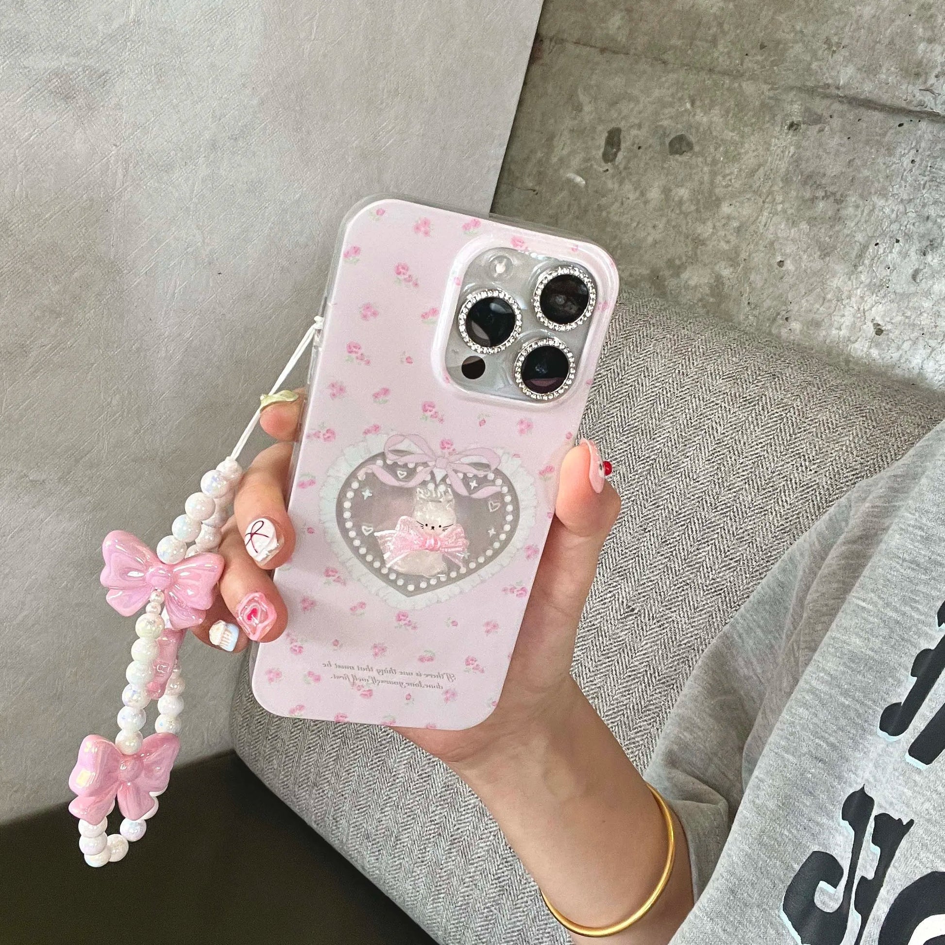 Cameo kitty iphone case with chain - bows - butterfly - dollette - hearts - kawaii