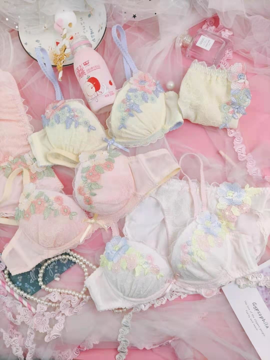Candy Floral Lingerie Set - angel, angelcore, angelic, bra, bralette