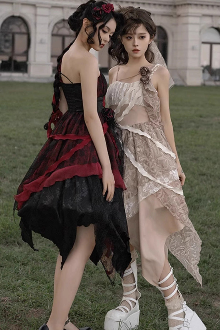 Wabi Sabi Stitched Irregular Asymmetric Gothic Lolita JSK Dress in 3 Colors