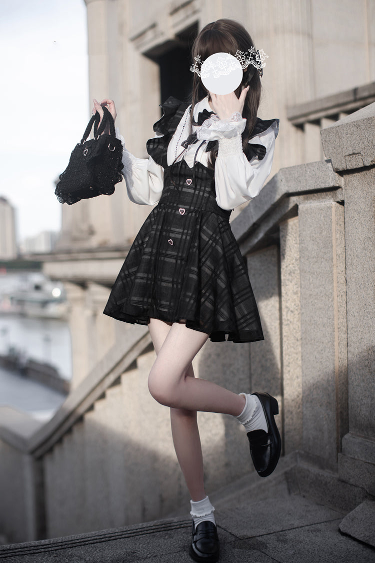 Elegant Plaid College-Style Lolita Mini Dress with Straps
