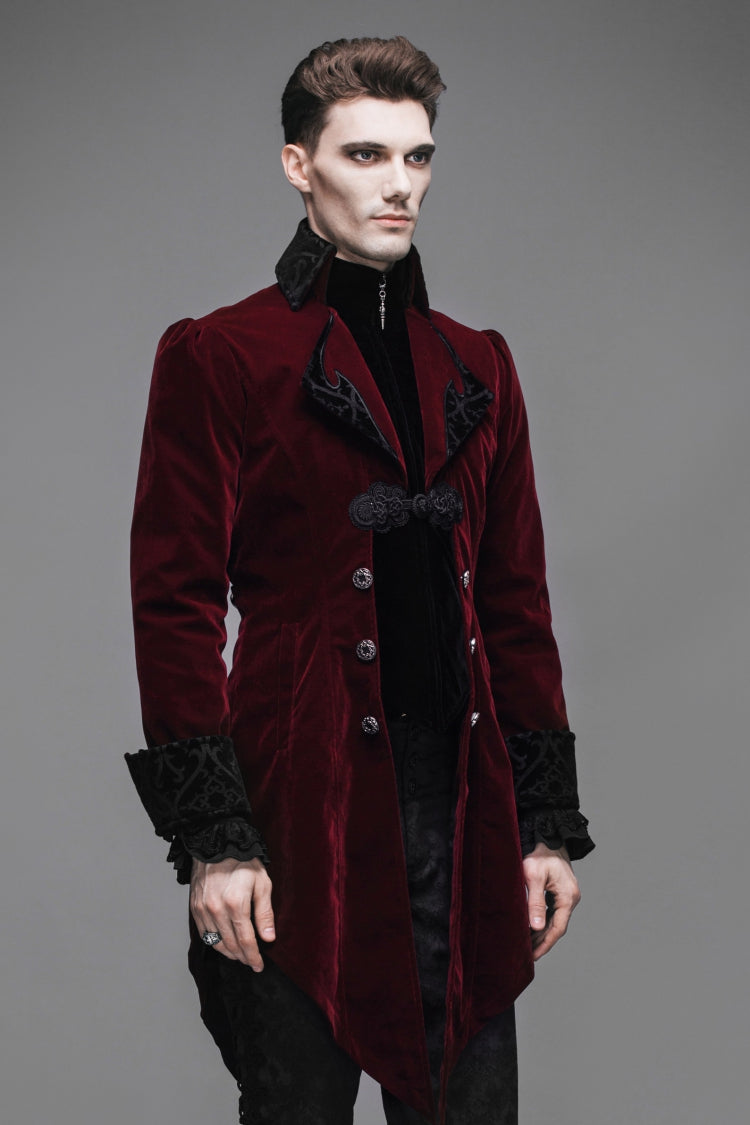 Crimson Formal Turn-Down Collar Swallowtail Gothic Coat