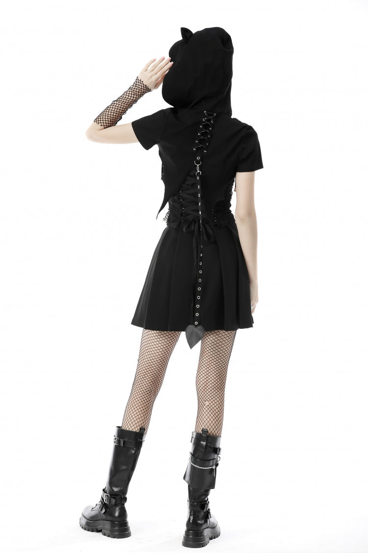 Cat Ear Hooded Cape with Lace-Up and Buckles