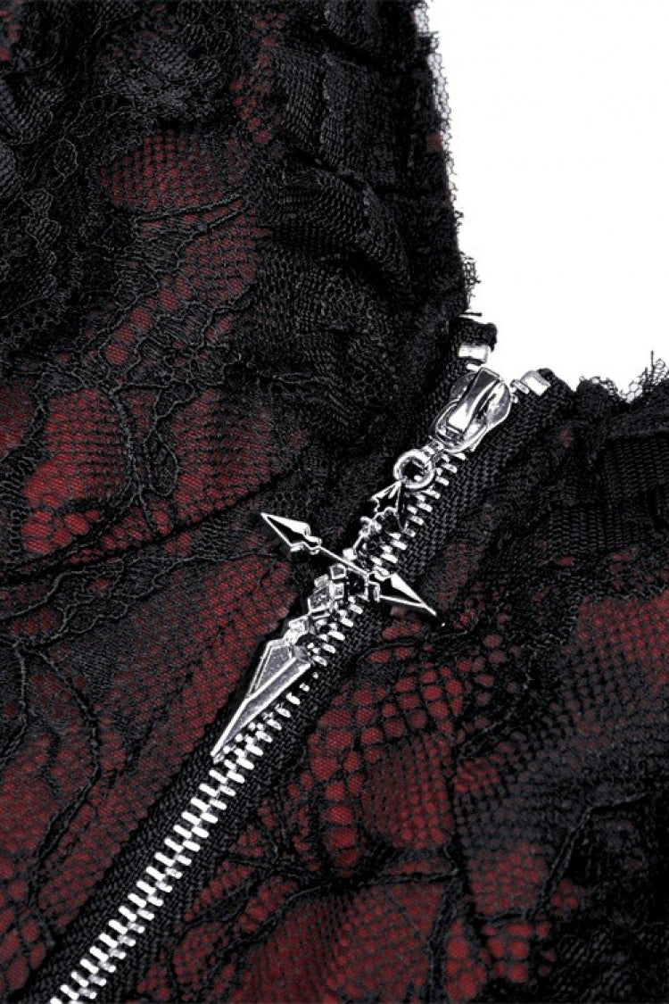 Burgundy Off-Shoulder Lace Lace-Up Zippered Gothic Strapless Graduation Gown