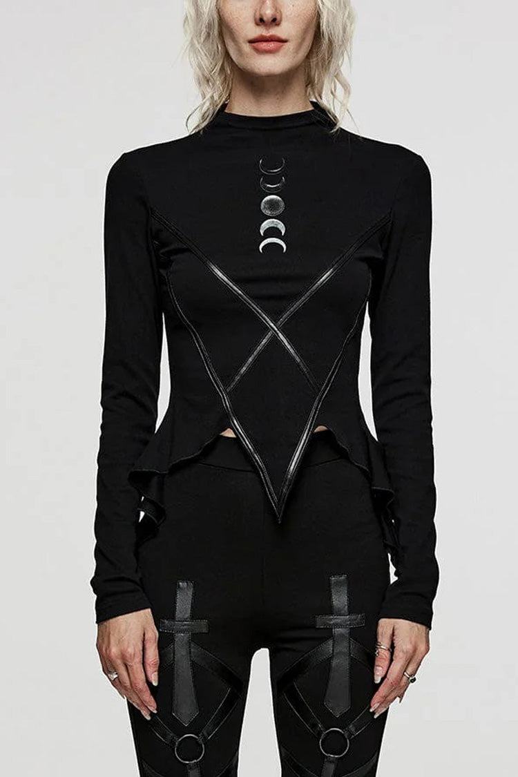 Steampunk Crescent Moon Tee with Leather Accents and Extended Sleeves