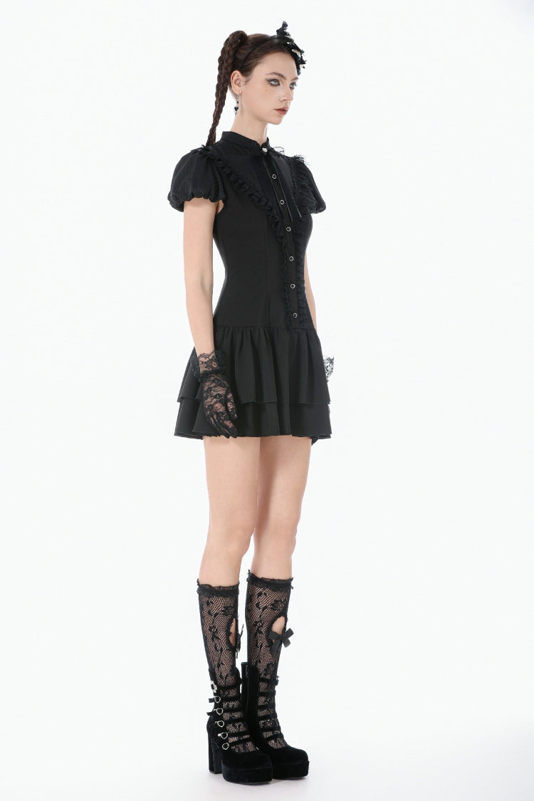 Lolita Dress with Bow Trim and Lace-Up Front