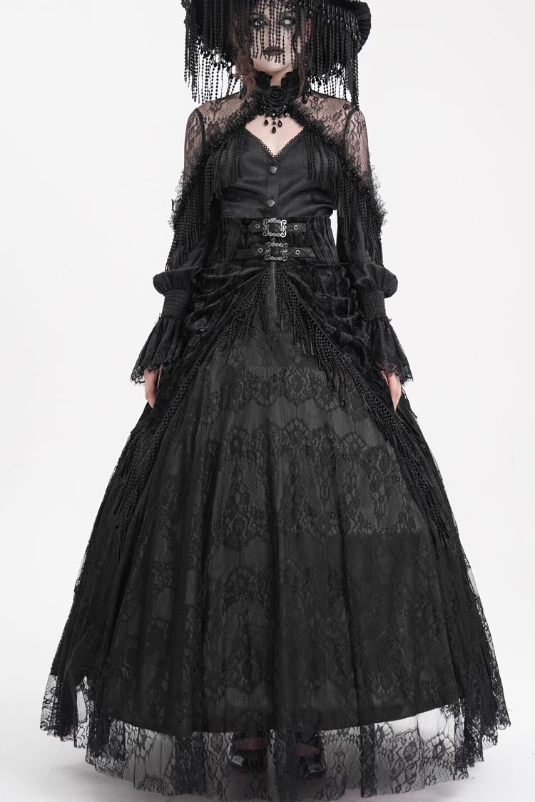Lace-Up Tassel Embellished Long Skirt for Women - Gothic Edge