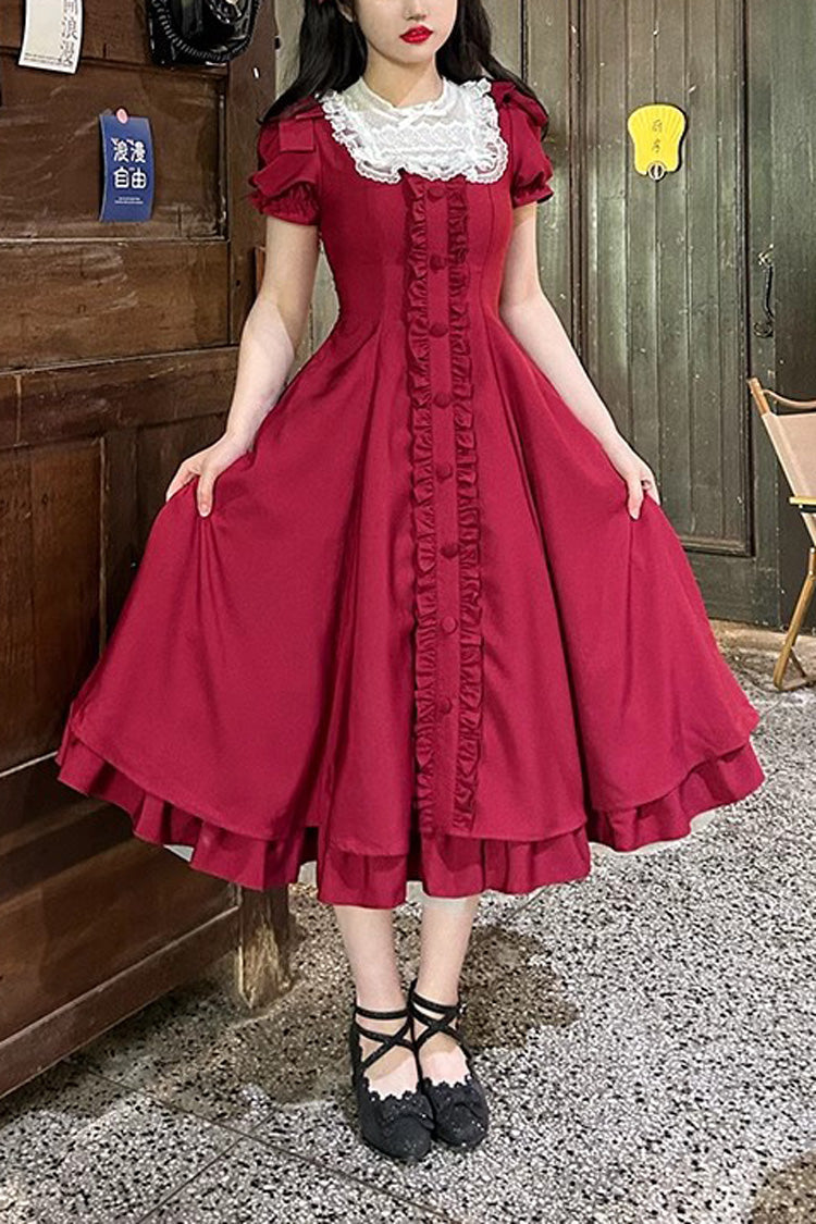 Burgundy Bow Sleeve Sweet Lolita Dress Plus Size