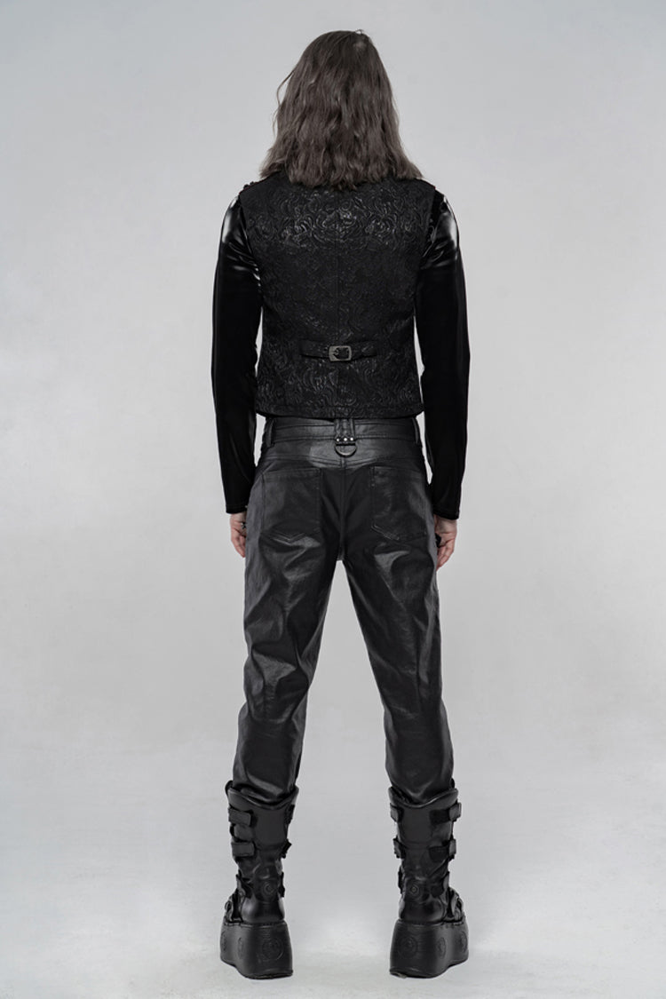 Gothic Men's Vest with Jacquard Velvet, Stand Collar & Chest Breasted Trim