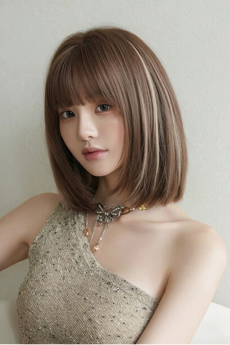 Fluffy Clavicle Bob Lolita Wig with Natural Highlights