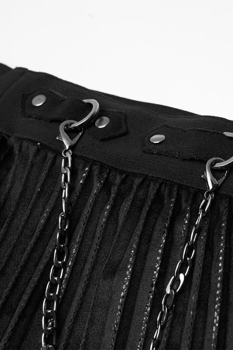 Crimson & Noir Metal Studs & Chain Accent Ombre Steampunk Skirt