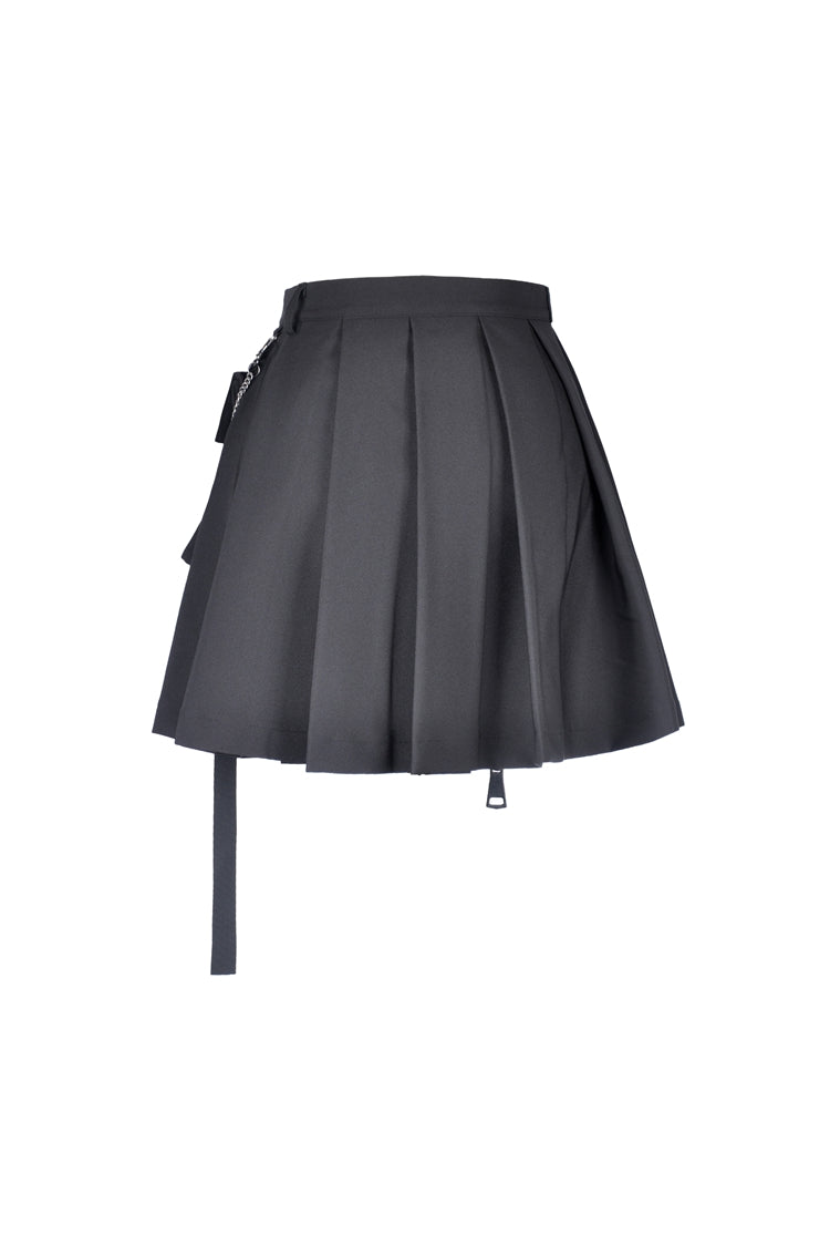 Zippered Pleated Punk Mini Skirt with Side Bag