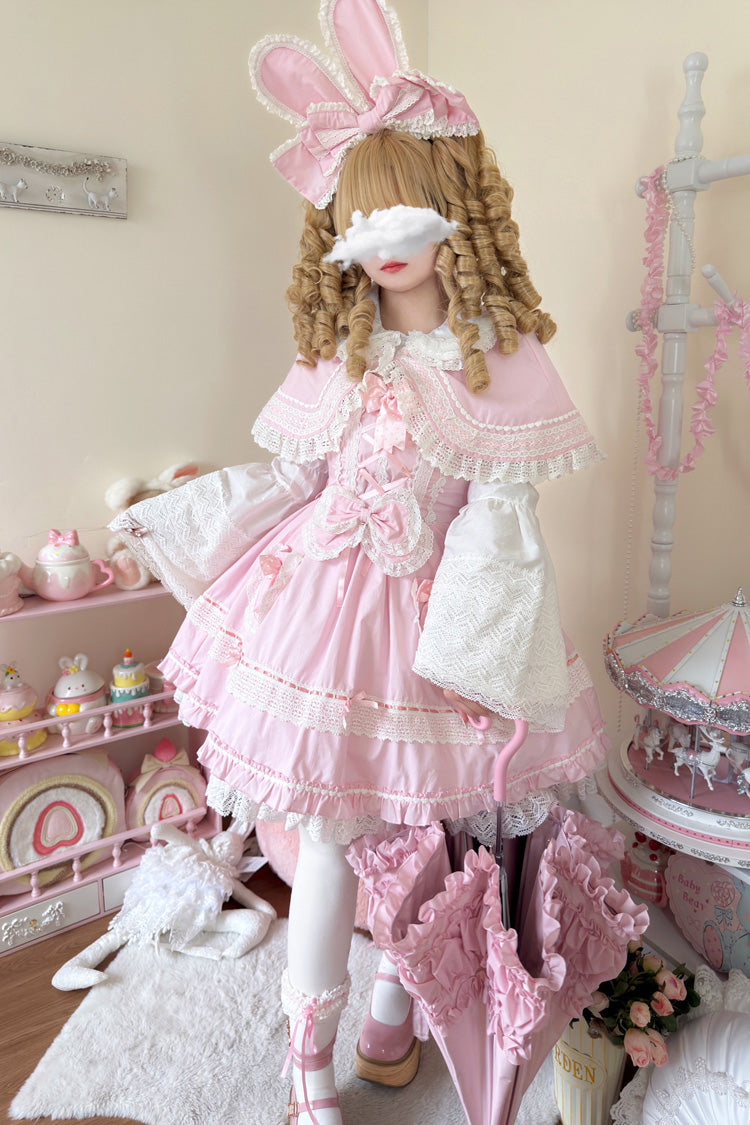 Bobo Bunny Doll Lace-Up JSK Dress with Ruffled Bow, Sweet Lolita Style