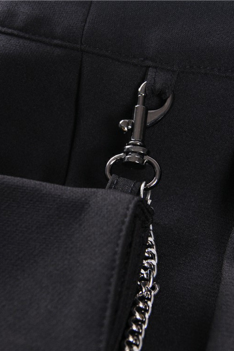 Zippered Pleated Punk Mini Skirt with Side Bag