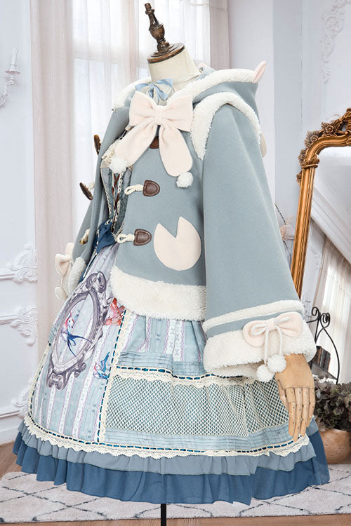 Sweet Lolita Cape Coat with Autumn Winter Double Collar, Bowknot, Single Breasted
