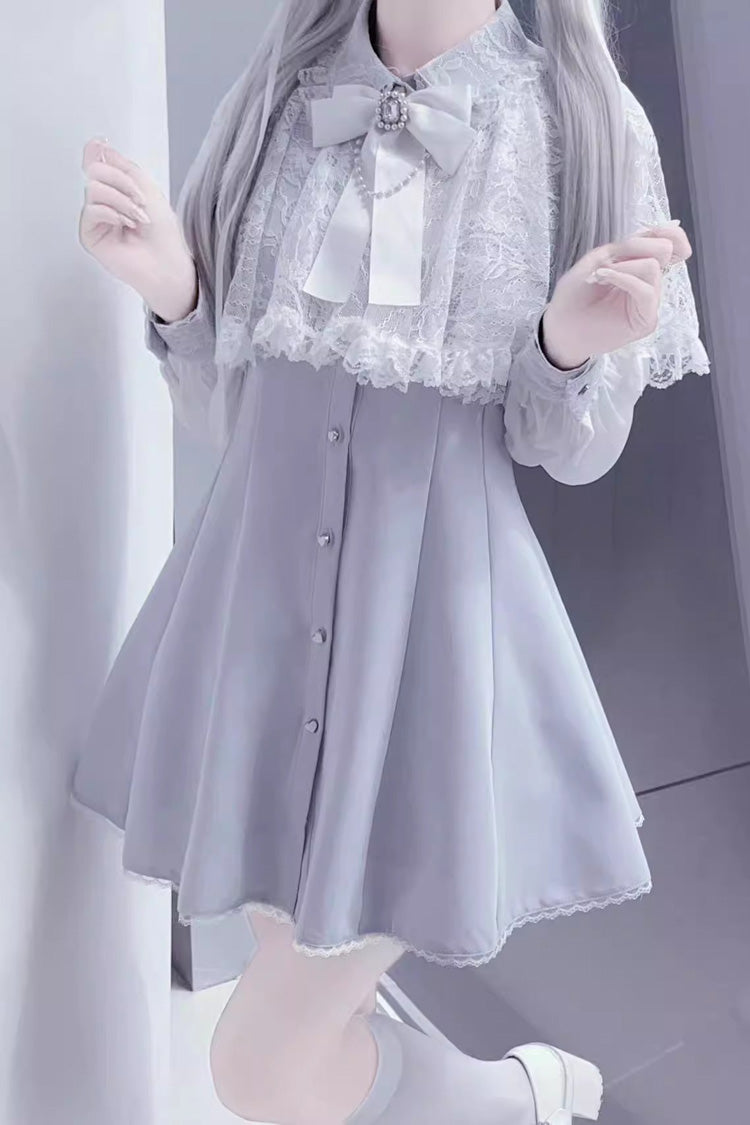 Shawl Lace Chiffon Long Sleeves Lace Slim Jirai Kei Dress