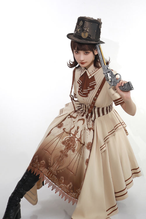 British Style Sweet Lolita Cardigan with Short Sleeves and Libra Print