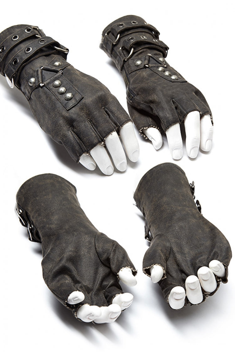 Steampunk Men's PU Leather Gloves with Metal Buckle Accents - Two Shades